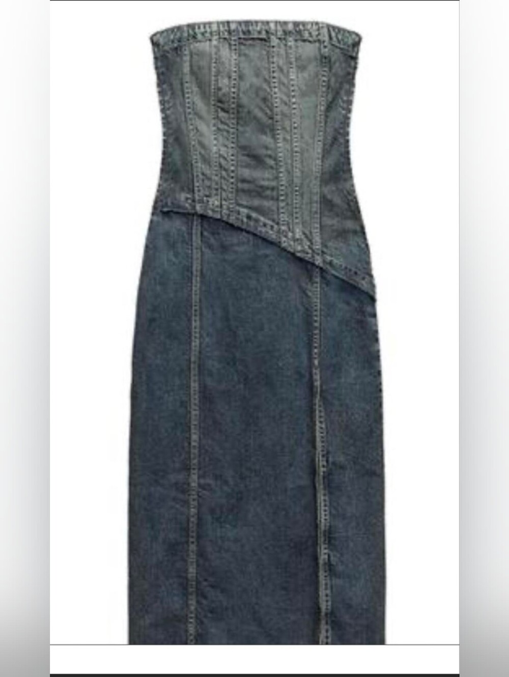 ZARA NWT WOMAN TRF STRAPLESS DENIM MIDI DRESS Sz XL - Picture 3 of 7